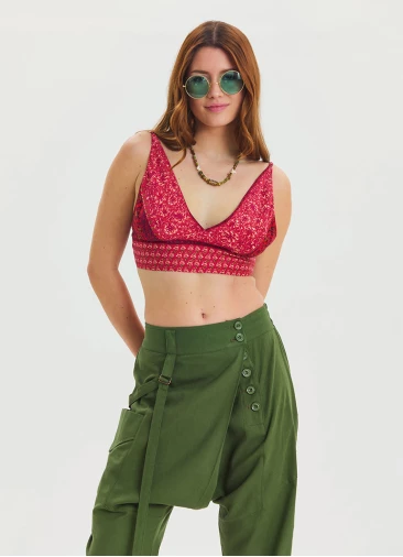 Lace Up Open Back Adjustable Red Crop Blouse 4647